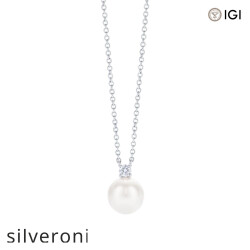 0.05 Carat Round Brilliant Lab Grown Diamond Pearl Pendant - Silveroni