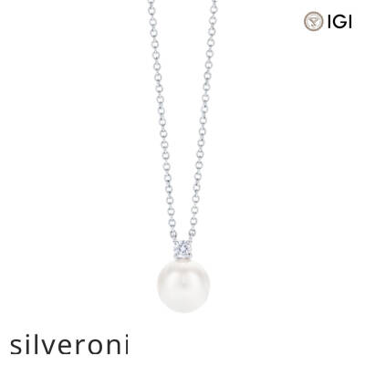0.05 Carat Round Brilliant Lab Grown Diamond Pearl Pendant - 1