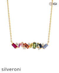 0.10 Carat Round VS Lab Grown Diamond Rainbow Sapphire Bar Pendant - Silveroni