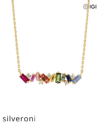 0.10 Carat Round VS Lab Grown Diamond Rainbow Sapphire Bar Pendant - 1
