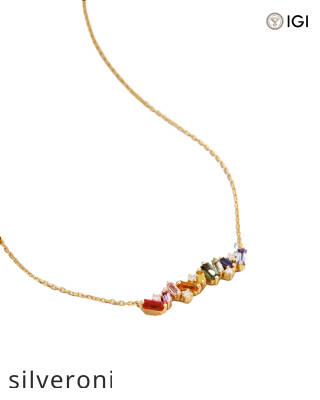 0.10 Carat Round VS Lab Grown Diamond Rainbow Sapphire Bar Pendant - 2