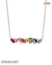 0.10 Carat Round VS Lab Grown Diamond Rainbow Sapphire Bar Pendant - 3