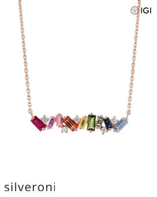 0.10 Carat Round VS Lab Grown Diamond Rainbow Sapphire Bar Pendant - 3