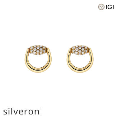 0.141 Carat Horsebit Motif 18k Yellow Gold Stud Earrings - 1