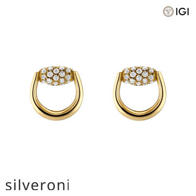 0.141 Carat Horsebit Motif 18k Yellow Gold Stud Earrings - 2