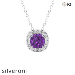 0.20 Carat Cushion Cut Amethyst and Round Lab Grown Diamond Halo Pendant in 14K White Gold - 1