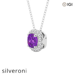 0.20 Carat Cushion Cut Amethyst and Round Lab Grown Diamond Halo Pendant in 14K White Gold - 2