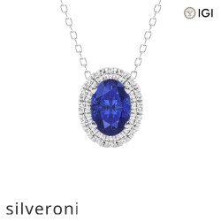 0.20 Carat Oval Sapphire and Lab Grown Diamond Halo Pendant in Platinum - 1