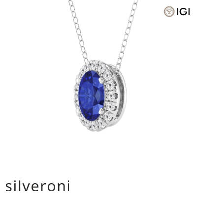 0.20 Carat Oval Sapphire and Lab Grown Diamond Halo Pendant in Platinum - 2