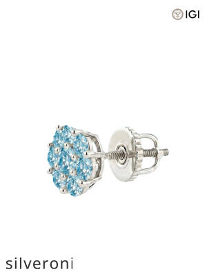 0.30 Carat Round Blue Lab Grown Diamond Flower Cluster Stud Earrings - 2