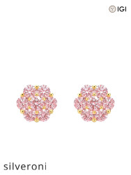 0.30 Carat Round Pink Lab Grown Diamond Flower Cluster Stud Earrings - Silveroni