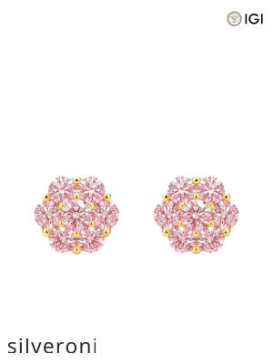 0.30 Carat Round Pink Lab Grown Diamond Flower Cluster Stud Earrings - 1