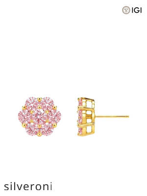 0.30 Carat Round Pink Lab Grown Diamond Flower Cluster Stud Earrings - 3