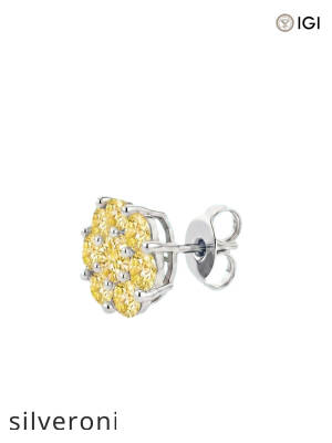 0.30 Carat Round Yellow Lab Grown Diamond Flower Cluster Stud Earrings - 1