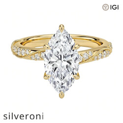 0.33 Carat Marquise Lab Grown Diamond Ring in 14K Yellow Gold - Silveroni