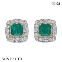 0.35 Carat Emerald Halo Earrings in 18K White Gold - Silveroni
