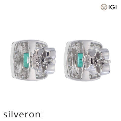 0.35 Carat Emerald Halo Earrings in 18K White Gold - 2