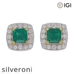0.35 Carat Emerald Halo Earrings in 18K White Gold - 3