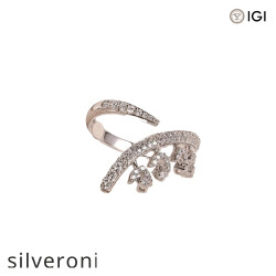 0.46 Carat Round Lab Grown Diamond Floral Open Wrap Ring in 14K White Gold - Silveroni