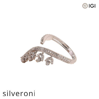 0.46 Carat Round Lab Grown Diamond Floral Open Wrap Ring in 14K White Gold - 3