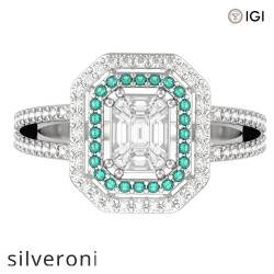 0.50 Carat Emerald Cut VVS Diamond Double Halo Ring in 18KT White Gold - 2