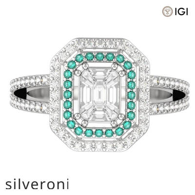 0.50 Carat Emerald Cut VVS Diamond Double Halo Ring in 18KT White Gold - 2