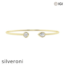 0.50 Carat Multi-Shape Lab Grown Diamond Open Bangle Bracelet in 14K Yellow Gold - Silveroni