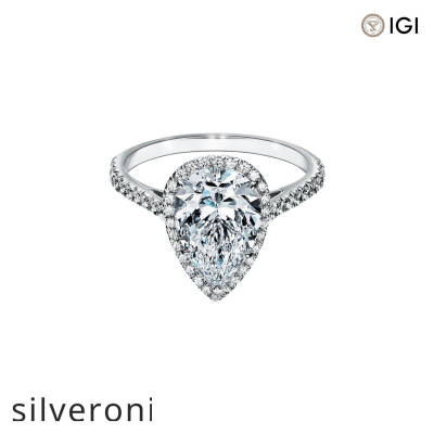 0.50 Carat Pear-Shaped Lab Grown Diamond Halo Engagement Ring - 1