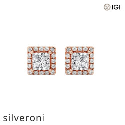 0.50 Carat Princess Cut Lab Grown Diamond Halo Stud Earrings in 14K Rose Gold - 1