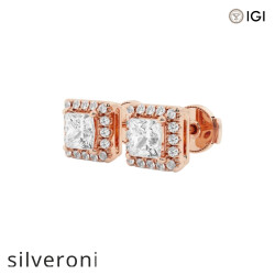 0.50 Carat Princess Cut Lab Grown Diamond Halo Stud Earrings in 14K Rose Gold - 2