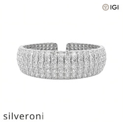 0.50 Carat Round Lab Grown Diamond Multi-Row Flex Cuff Bracelet 14K White Gold - Silveroni