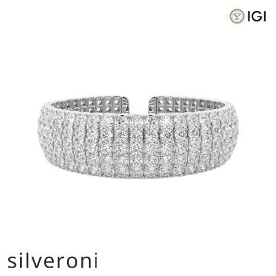 0.50 Carat Round Lab Grown Diamond Multi-Row Flex Cuff Bracelet 14K White Gold - 1