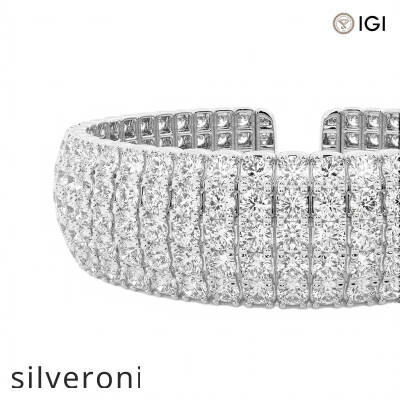 0.50 Carat Round Lab Grown Diamond Multi-Row Flex Cuff Bracelet 14K White Gold - 2
