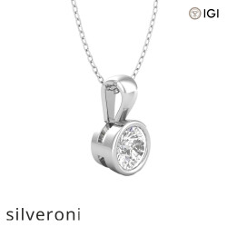 0.50 Carat Round Natural Diamond Bezel Solitaire Necklace in 18K Gold - Silveroni