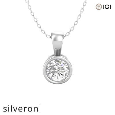 0.50 Carat Round Natural Diamond Bezel Solitaire Necklace in 18K Gold - 2
