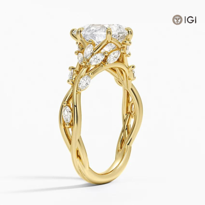 0.52 Carat Marquise Lab Grown Diamond Ring in 14K Yellow Gold - 3