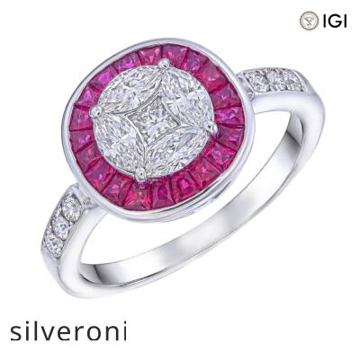 0.55 Carat Marquise Diamond Ring with Ruby Halo - 1