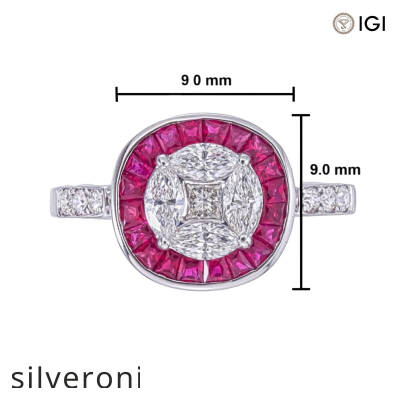 0.55 Carat Marquise Diamond Ring with Ruby Halo - 2