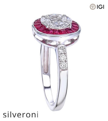 0.55 Carat Marquise Diamond Ring with Ruby Halo - 3