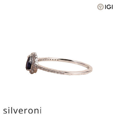 0.57 Carat Emerald-Cut Lab Grown Diamond & Blue Stone Bypass Ring in 14K White Gold - 3