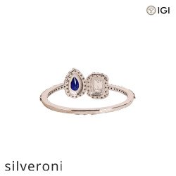 0.57 Carat Emerald-Cut Lab Grown Diamond & Blue Stone Bypass Ring in 14K White Gold - 4