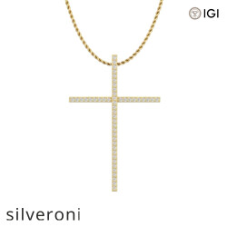 0.60 Carat Round Natural Diamond Cross Pendant Necklace in 18KT Yellow Gold - Silveroni