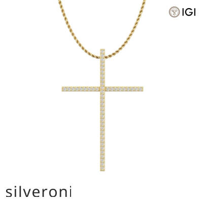 0.60 Carat Round Natural Diamond Cross Pendant Necklace in 18KT Yellow Gold - 1