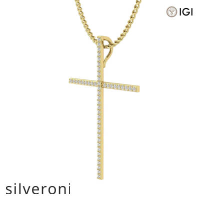 0.60 Carat Round Natural Diamond Cross Pendant Necklace in 18KT Yellow Gold - 2