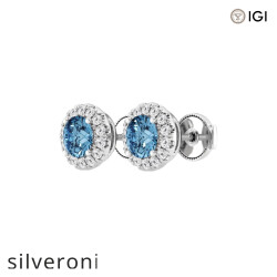 0.60 Carat Round SI1 Lab Grown Diamond Fancy Blue Halo Stud Earrings in 14K White Gold - 2