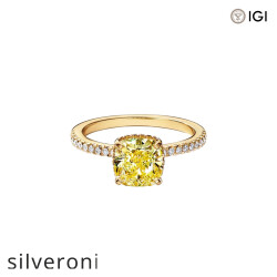 0.62 Carat Cushion Cut VVS1 Lab Grown Yellow Diamond Engagement Ring in 18k Yellow Gold - Silveroni