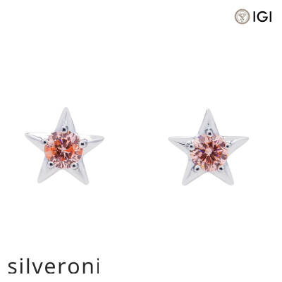 0.65 Carat Round Cut Fancy Pink Lab Grown Diamond Stud Earrings in 18KT White Gold - 1