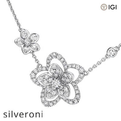 0.66 Carat Wild Flower Double Diamond Pendant in White Gold - 2