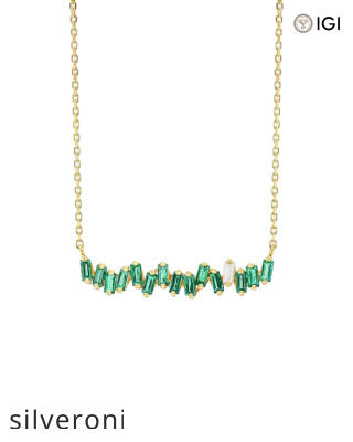 0.70 Carat Emerald and Diamond Baguette Pendant in 18K Yellow Gold - 1