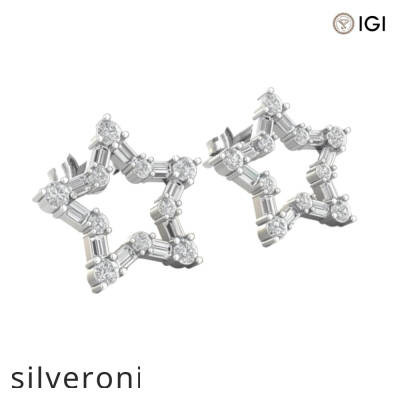0.70 Carat Round Natural Diamond Open Star Stud Earrings in 18KT Gold - 1